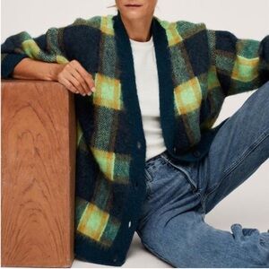 Mango Oversized green plaid  sweater